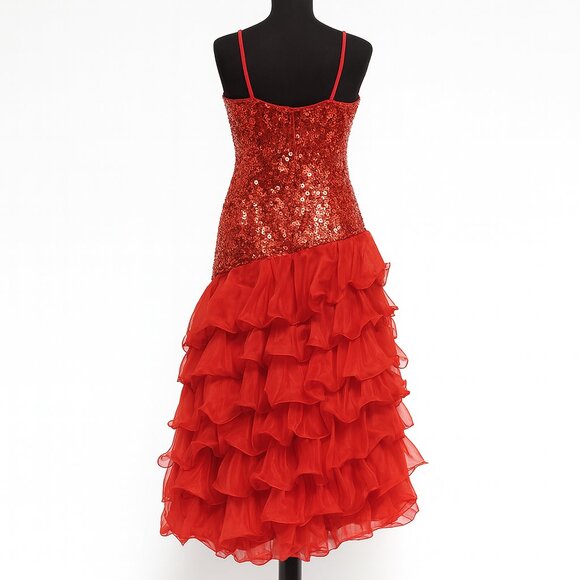Red Sequin Ruffle Cocktail Dress – Sparkly Prom/Homecoming Party Dress - Picture 2 of 5
